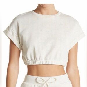 Elodie Speckled Cropped Top Pullover Cream Size XL NWT
